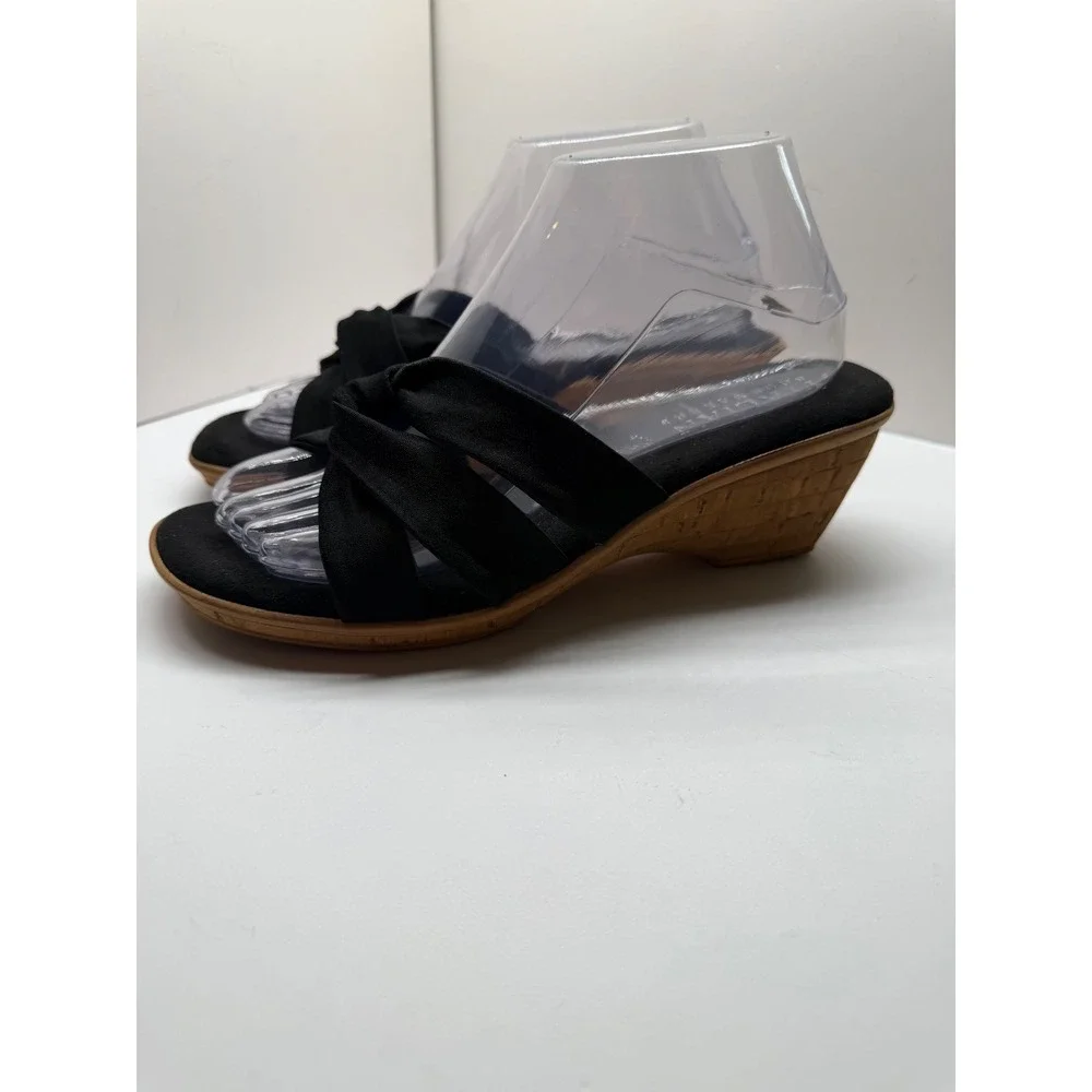Italian Shoemakers Womens‎ Black Knotted Wedge Sandals Cork Heel Mule 9